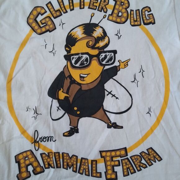 Gildan White Unisex Short Sleeve Glitterbug Animal Farm Band T-Shirt Adult Small - Picture 6 of 8